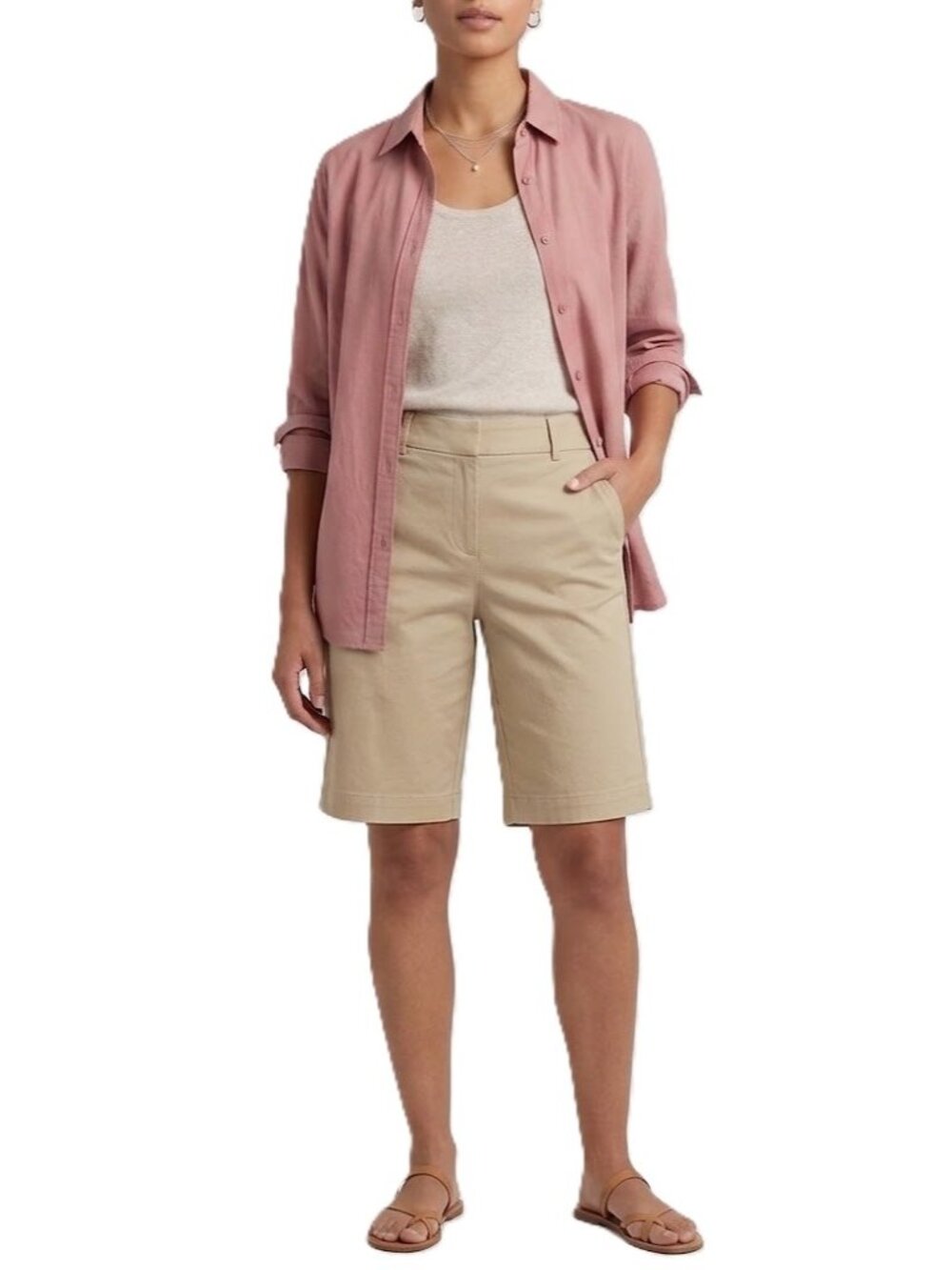 ANN TAYLOR BEIGE CURVY FIT pockets CASUAL BERMUDA DRESS CHINO SHORTS SIZE: 2 NWT